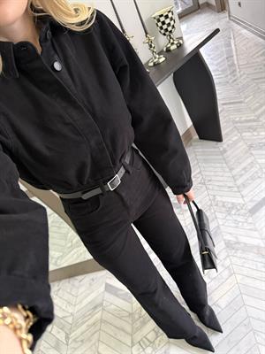 Siyah Denim Kemerli Tulum -8152