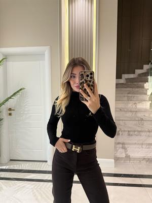 Siyah  Dik Yaka Uzun Kollu Top -31391