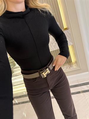 Siyah  Dik Yaka Uzun Kollu Top -31391