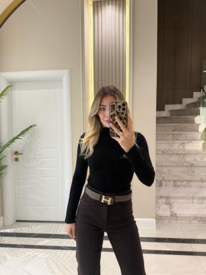 Siyah  Dik Yaka Uzun Kollu Top -31391