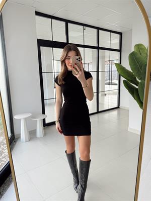 Siyah DLV  Kısa Streç Örme Elbise
