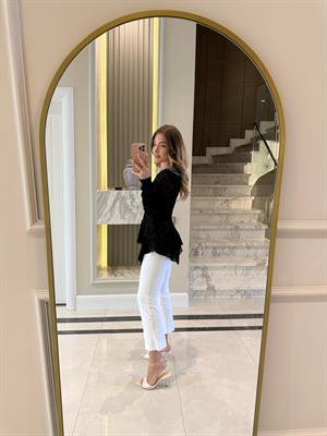 Siyah Düğmeli Peplum Dantel Hırka 