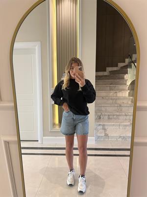 Siyah Düz Basic Oversize Sweatshirt