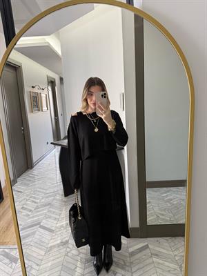 Siyah Elbiseli Modal Kumaş İkili Takım-4064