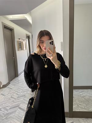 Siyah Elbiseli Modal Kumaş İkili Takım-4064