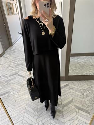 Siyah Elbiseli Modal Kumaş İkili Takım-4064