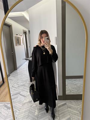 Siyah Elbiseli Modal Kumaş İkili Takım-4064