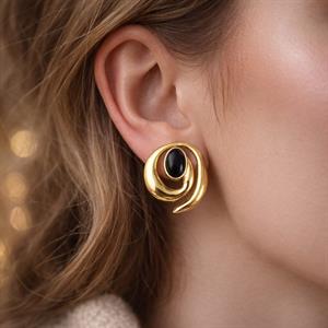 Siyah Fiona Gold Küpe