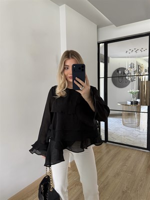 Siyah Fırfırlı Bluz-5049