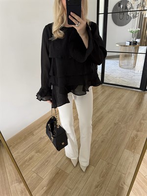 Siyah Fırfırlı Bluz-5049