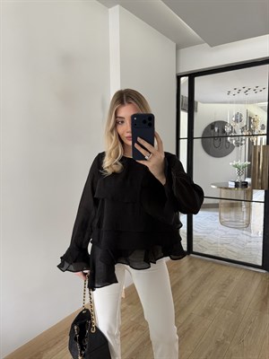 Siyah Fırfırlı Bluz-5049