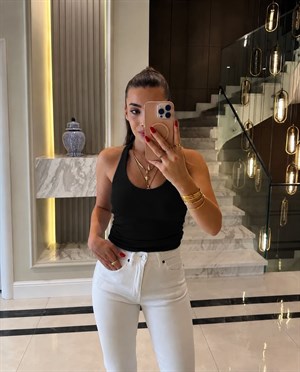 Siyah Fitilli Halter Yaka Top -21052