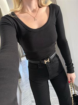 Siyah Havuz Yaka Fitilli Triko Body