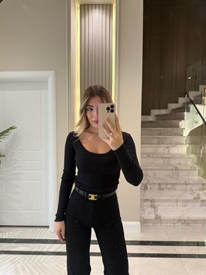 Siyah Havuz Yaka Fitilli Triko Body