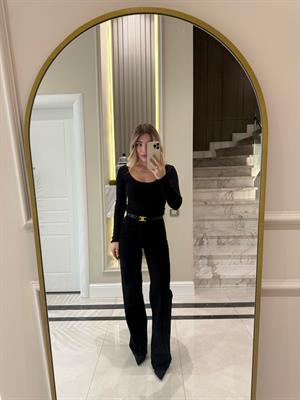 Siyah Havuz Yaka Fitilli Triko Body