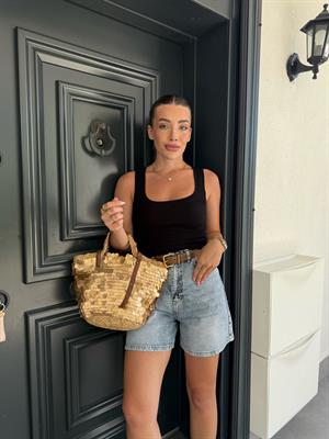 Siyah Havuz Yaka Krl Fitili Atlet