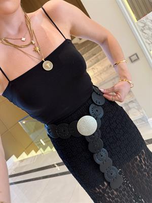 Siyah İp Askılı İçi Pedli Pamuklu Crop Top