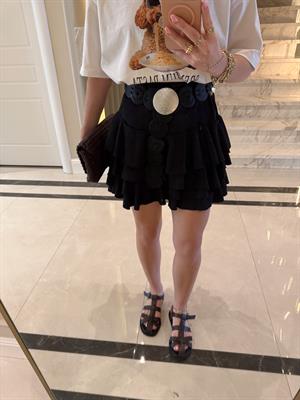 Siyah Kat Kat Fırfırlı Etek