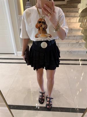 Siyah Kat Kat Fırfırlı Etek