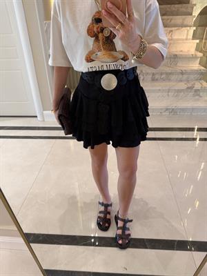 Siyah Kat Kat Fırfırlı Etek