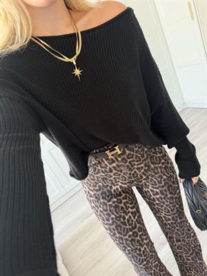 Siyah Kayık Yaka Basic Triko Kazak- 10804