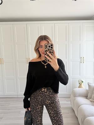 Siyah Kayık Yaka Basic Triko Kazak- 10804