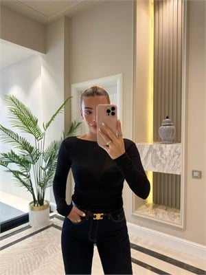 Siyah Kayık Yaka Modal Kaşmir Ultra Hafif Bluz-32122