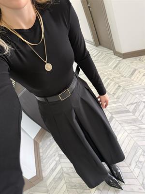 Siyah Kemer Detaylı Elbise-37022