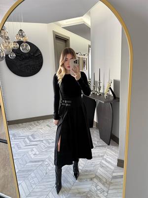 Siyah Kemer Detaylı Etek-37037