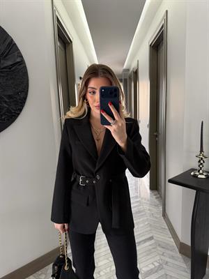 Siyah Kemerli Blazer Ceket-9367