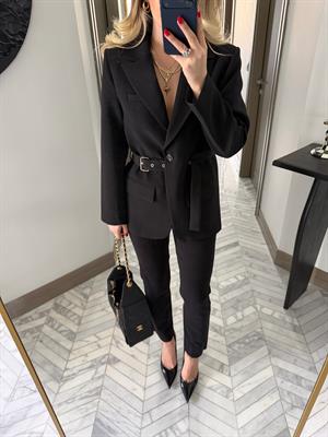 Siyah Kemerli Blazer Ceket-9367