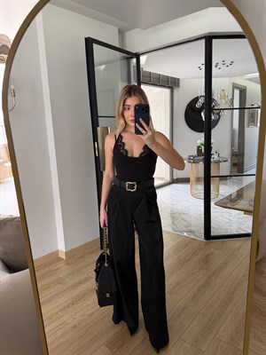 Siyah Kemerli Geniş Pantolon-72206