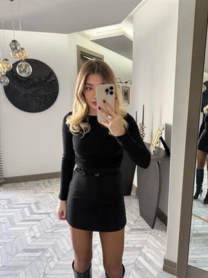 Siyah Kemerli Şort Etek-224