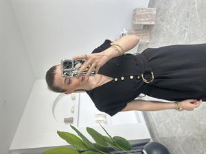 Siyah Keten Gold Toka Detay Elbise