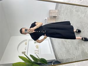 Siyah Keten Gold Toka Detay Elbise