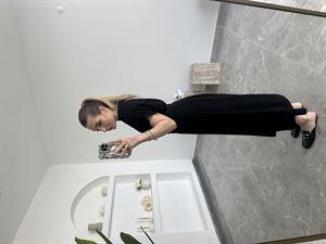 Siyah Keten Gold Toka Detay Elbise