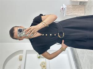 Siyah Keten Gold Toka Detay Elbise