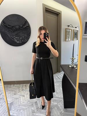 Siyah Kısa Kollu Pensli Elbise-1013