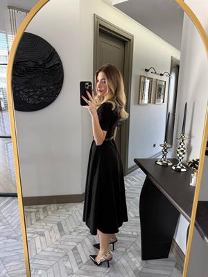 Siyah Kısa Kollu Pensli Elbise-1013