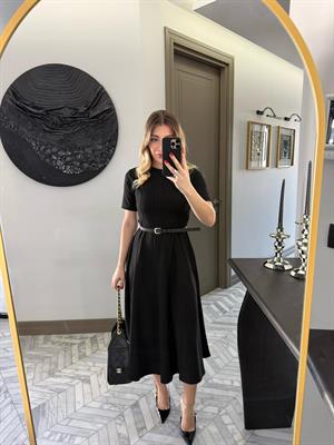 Siyah Kısa Kollu Pensli Elbise-1013