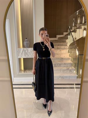 Siyah Kısa Kollu Viyana Elbise