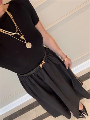 Siyah Kısa Kollu Viyana Elbise