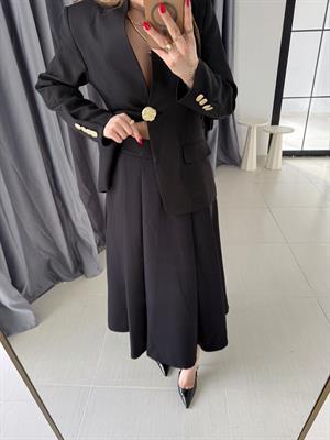 Siyah Kloş Midi Boy Atlas Kumaş Etek- 89402