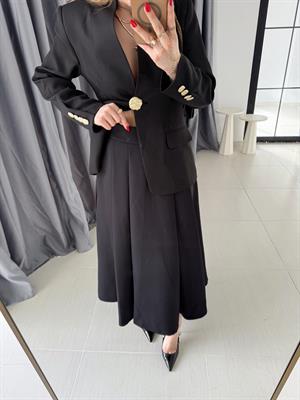 Siyah Kloş Midi Boy Atlas Kumaş Etek- 89402