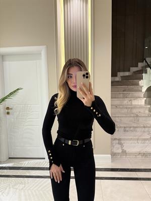 Siyah Kolu Çıtçıtlı Bluz-1075