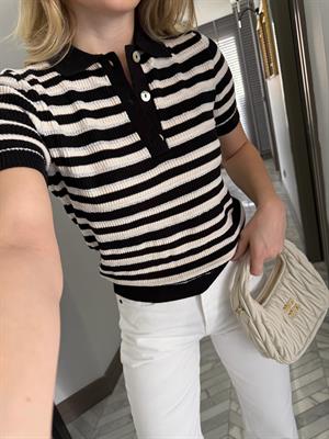 Siyah-Krem Polo Yaka triko Tişört-1094