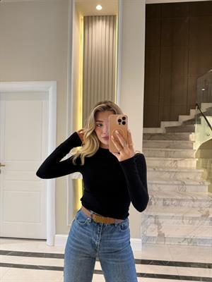 Siyah Massi Orjinal Marka Modal Kumaş Uzun Kollu Top