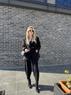 Siyah Modal Kumaşlı Blazer- Pantolon İkili Takım