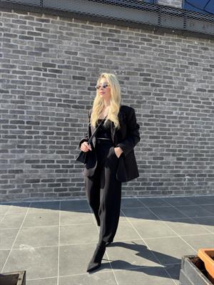Siyah Modal Kumaşlı Blazer- Pantolon İkili Takım