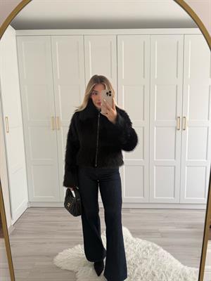 Siyah  Murcia Fermuarlı Kürk Ceket
